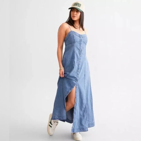 Free People Just Jill Denim Maxi Dress NEW - Picture 1 of 7